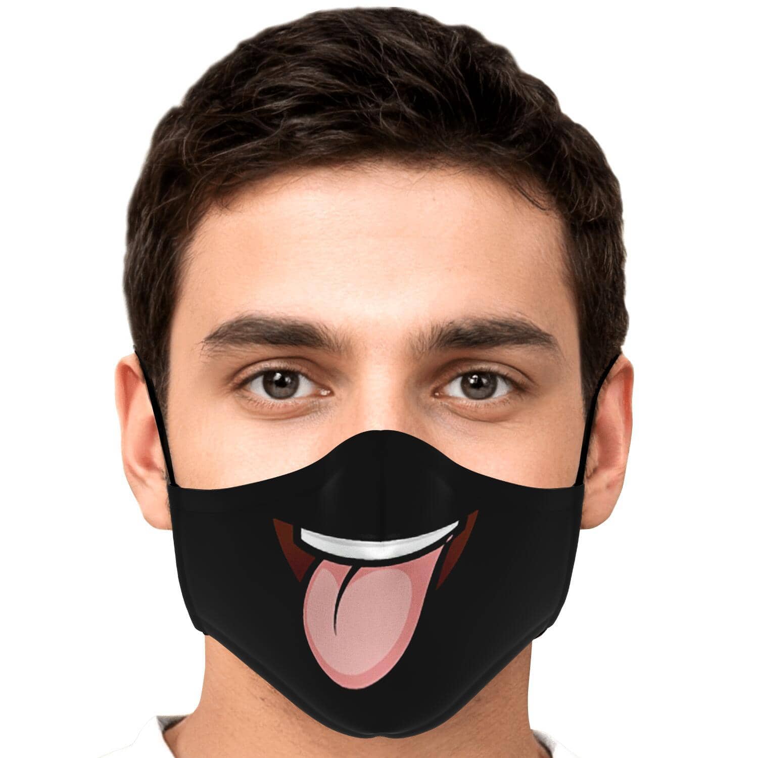 Tongue Out Smiling Face Mask - Black-Fashion Face Mask - AOP