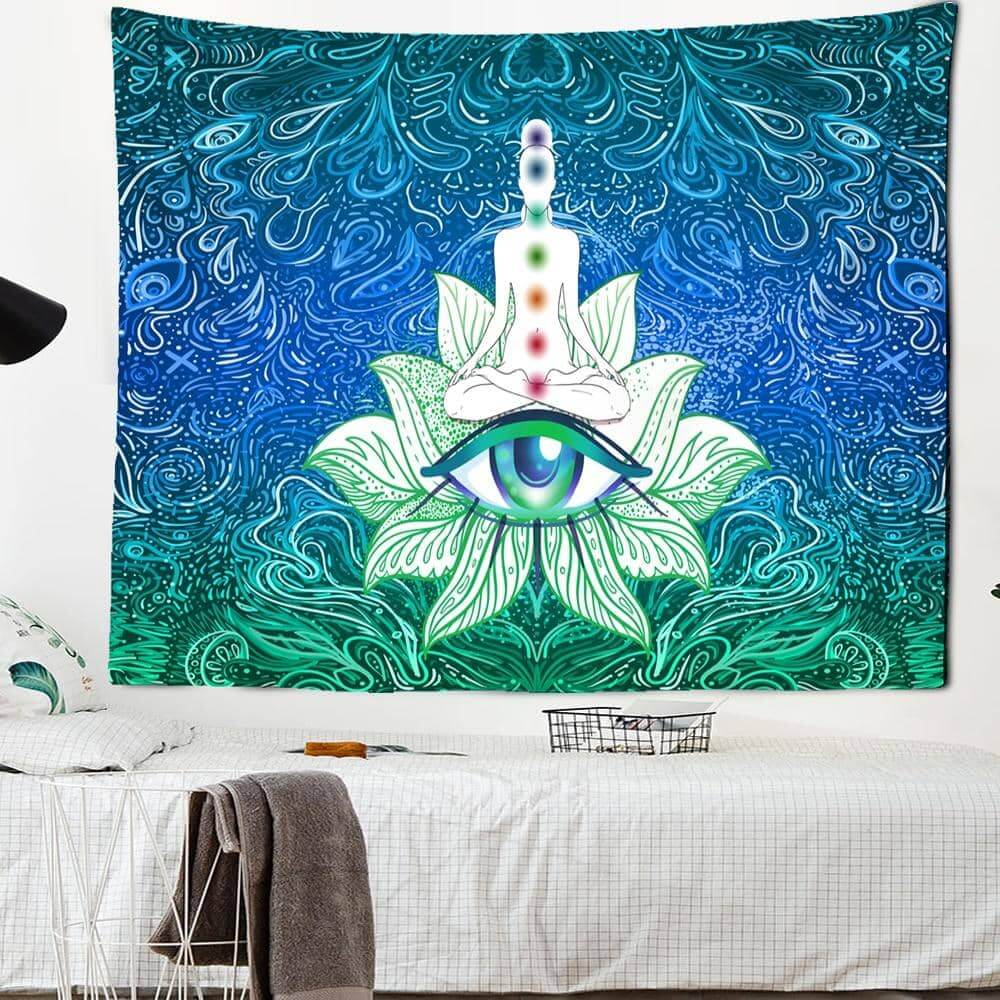 Meditating Blue Mandala Eye Tapestry-Decorative Tapestries