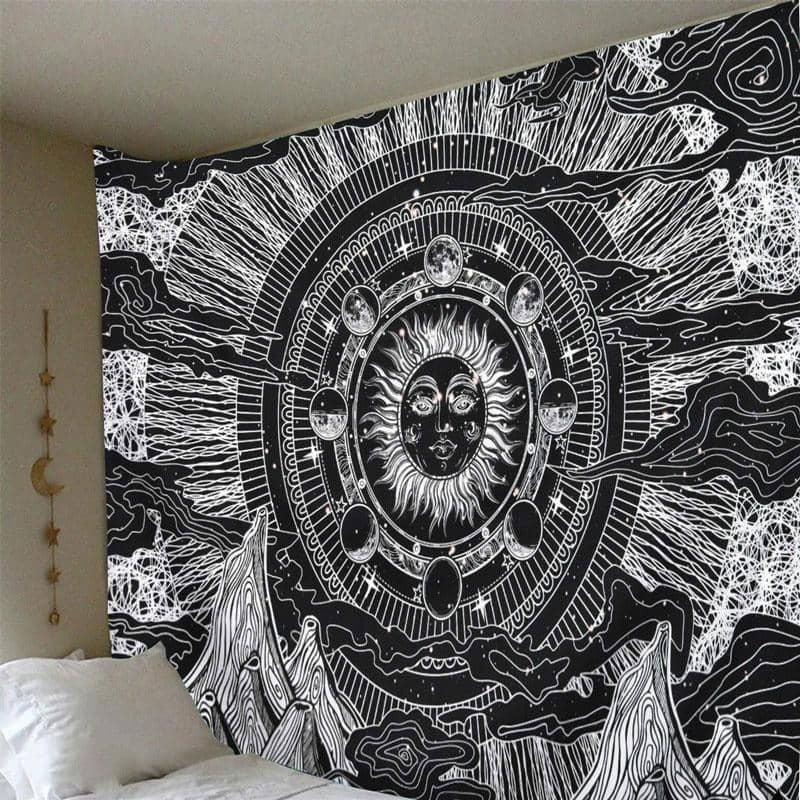 Sun & Moon Black & White Tapestry-Decorative Tapestries