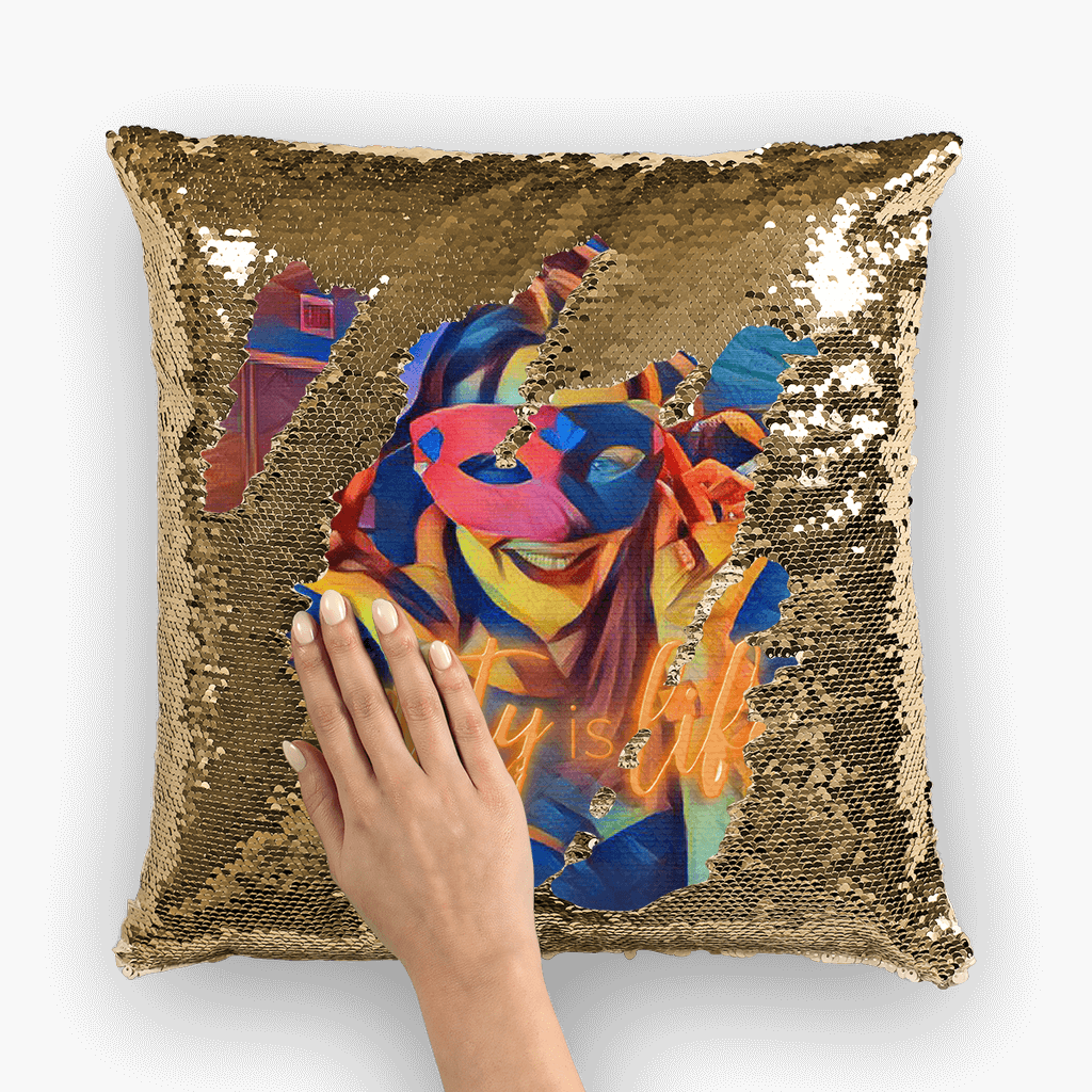 Masked Girl Sequin Cushion Cover-Homeware