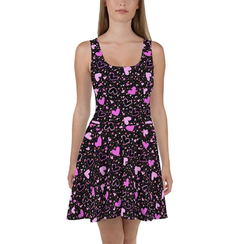 Black Pink Hearts Skater Dress