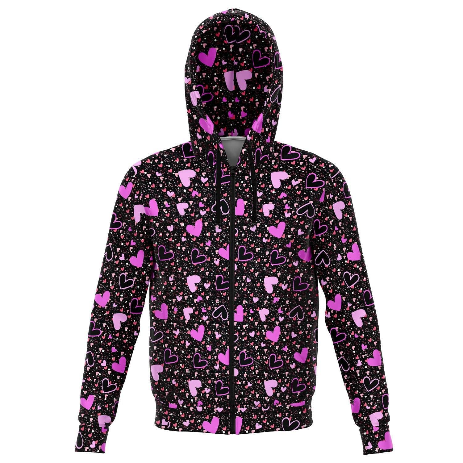 Black Pink Hearts Zip Hoodie