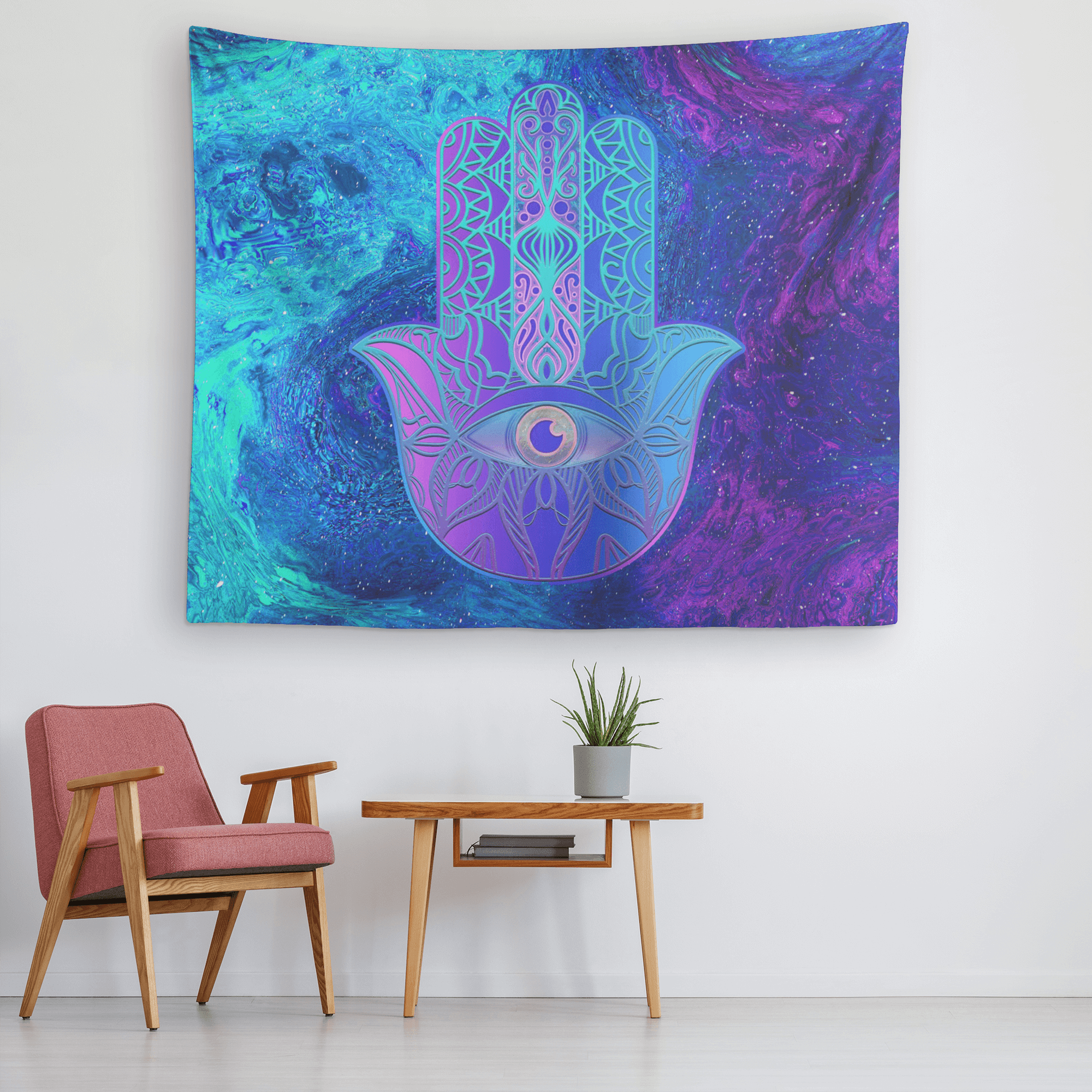Purple Blue Hamsa Tapestry-Decorative Tapestries