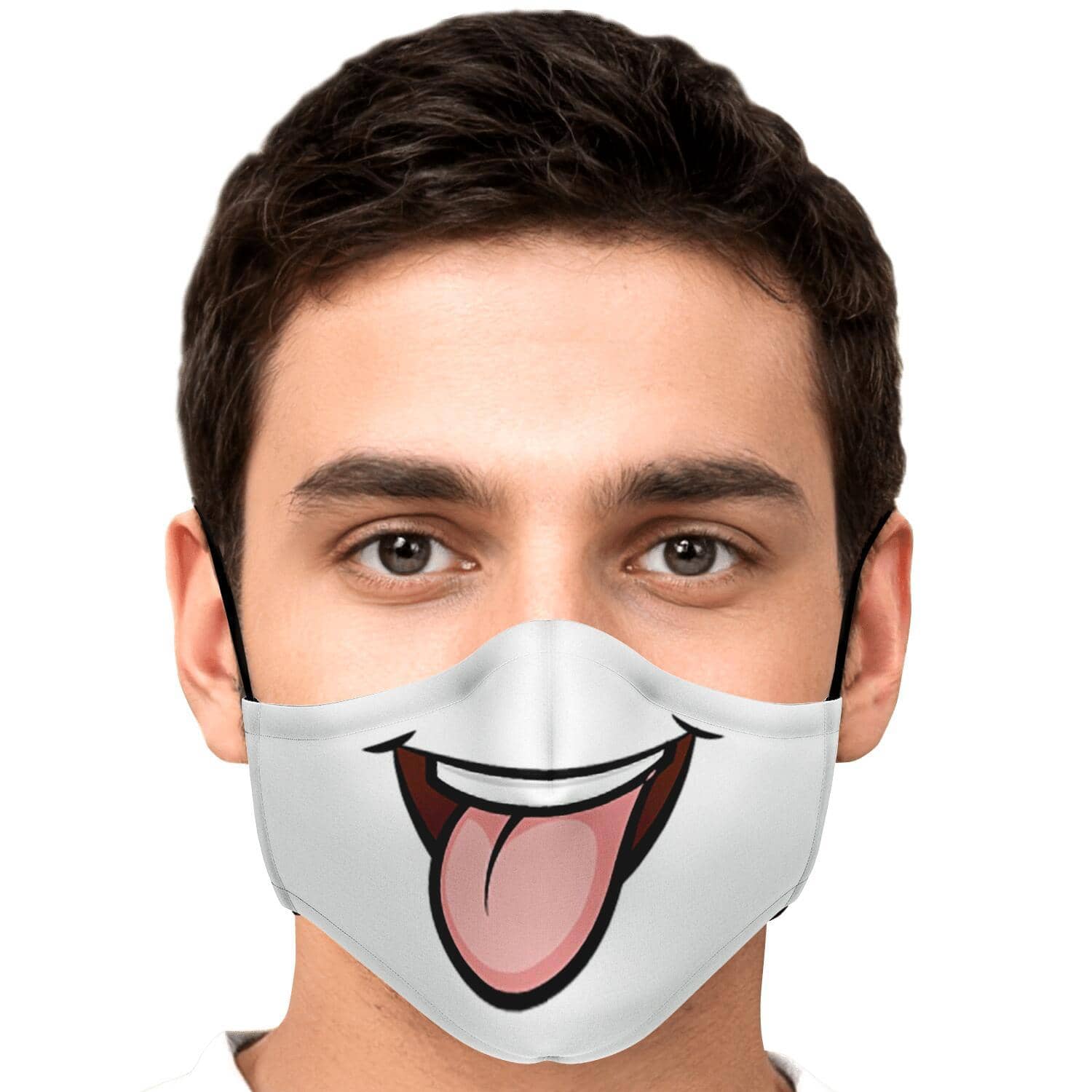 Tongue Out Smiling Face Mask-Fashion Face Mask - AOP