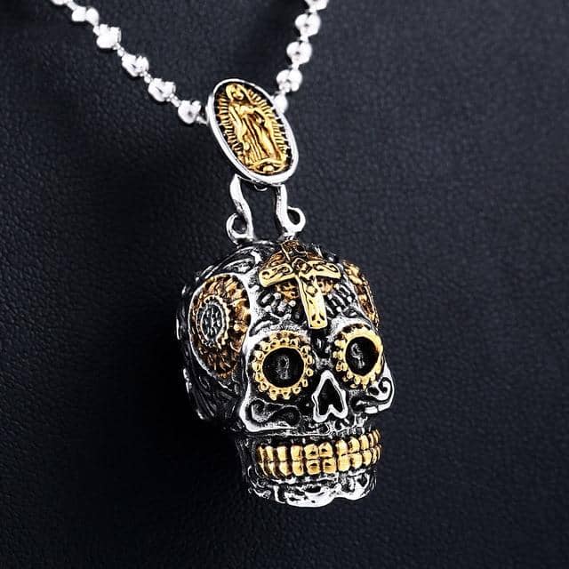 Sterling Silver Día de Muertos Skull Necklace-Jewelry