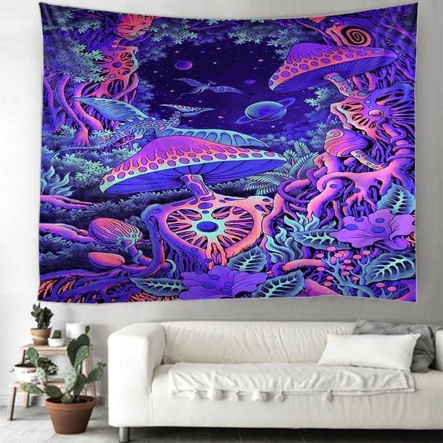 Psychedelic Mushroom Forest Glow Tapestry-