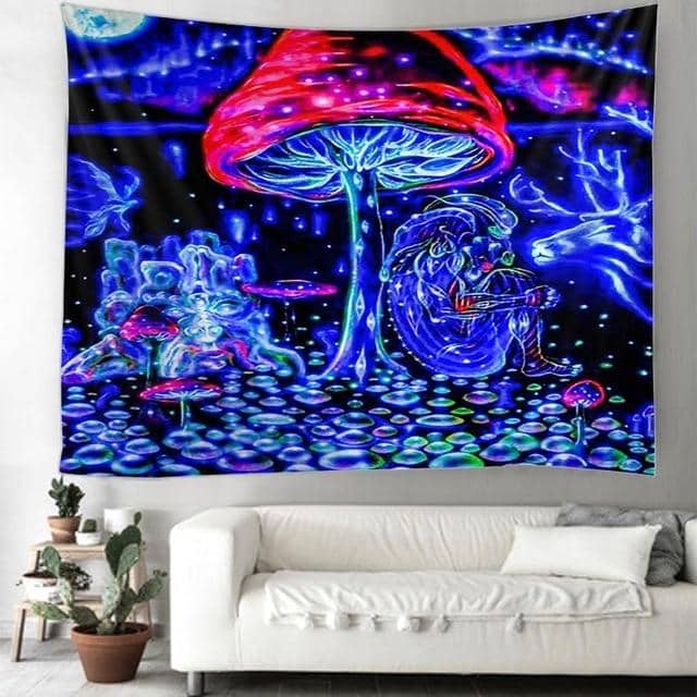 Psychedelic Black Light Mushroom Tapestry-