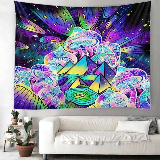 Psychedelic Mushroom Pyramid Tapestry-