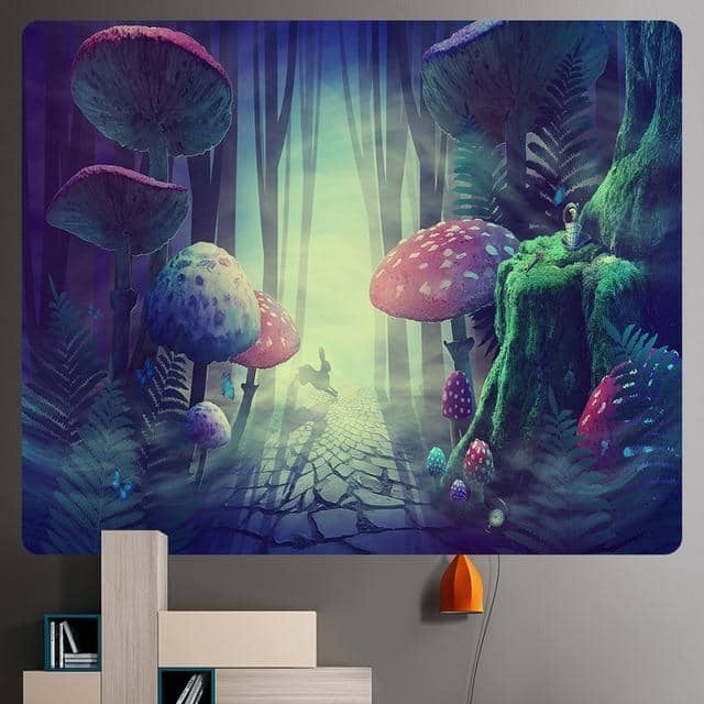 Rabbit in the Forest of Mushroom Tapestry-Decorative Tapestries