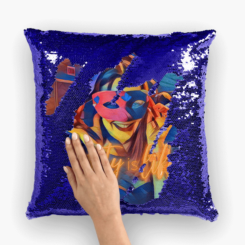 Masked Girl Sequin Cushion Cover-Homeware