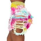 Tie Dye Denim Ripped Shorts-Festival Wear