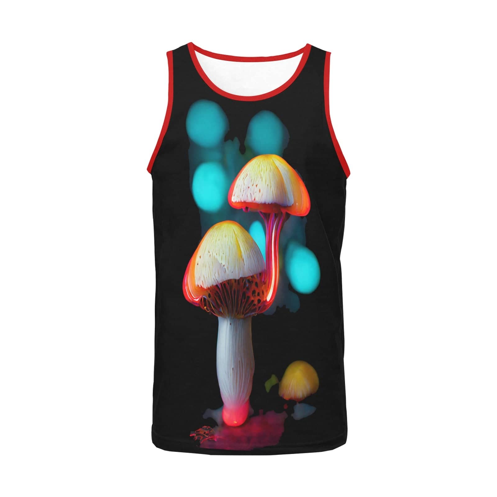 Camiseta sin mangas con forma de hongo psicodélico que brilla intensamente