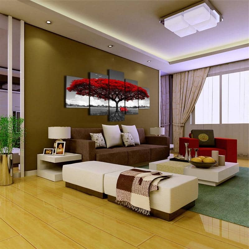 5 Piece Red Tree Painting Wall Art-Painting Canvas