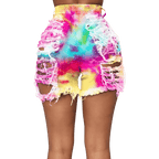 Tie Dye Denim Ripped Shorts-Festival Wear