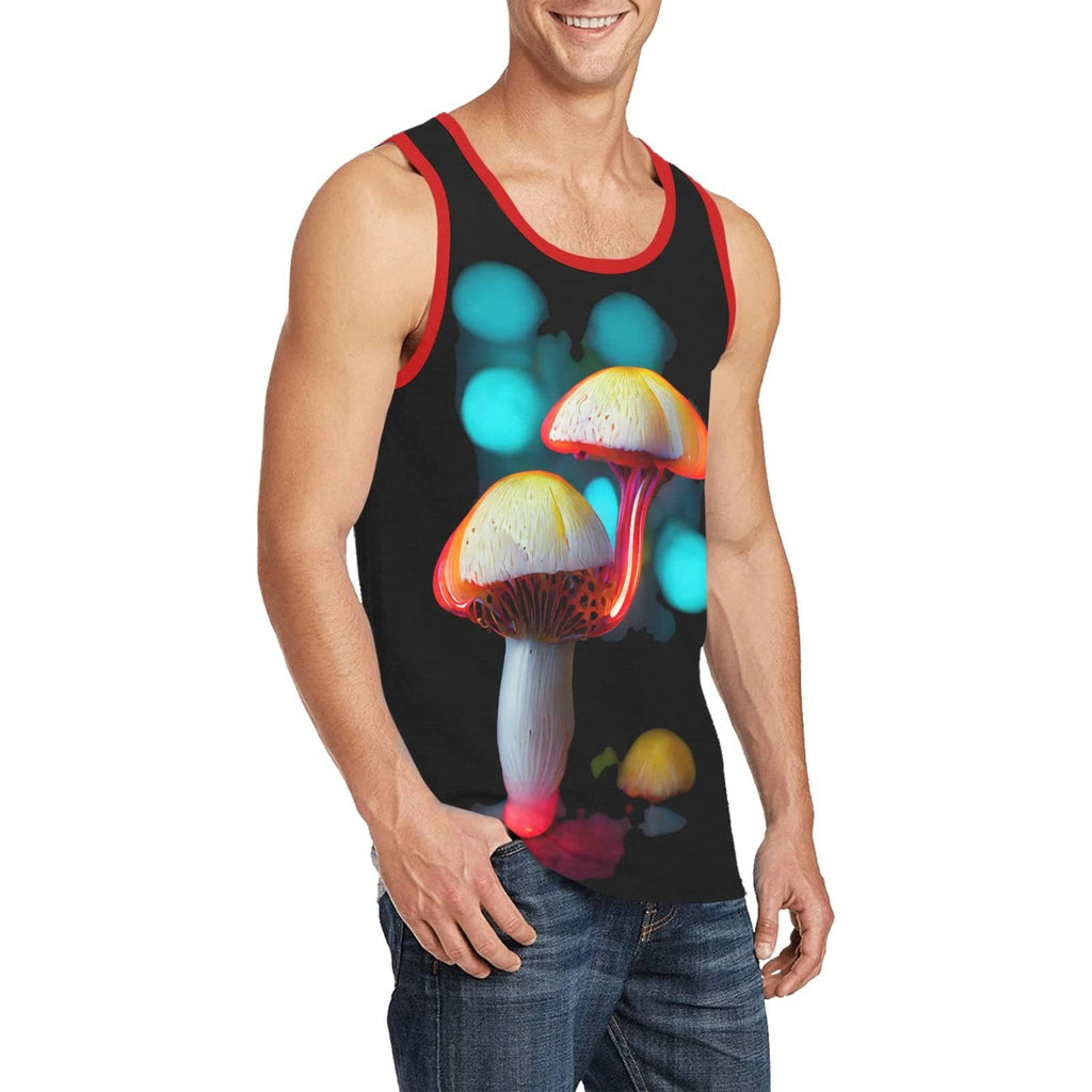 Camiseta sin mangas con forma de hongo psicodélico que brilla intensamente