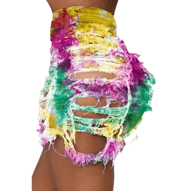 Tie Dye Denim Ripped Shorts-Festival Wear