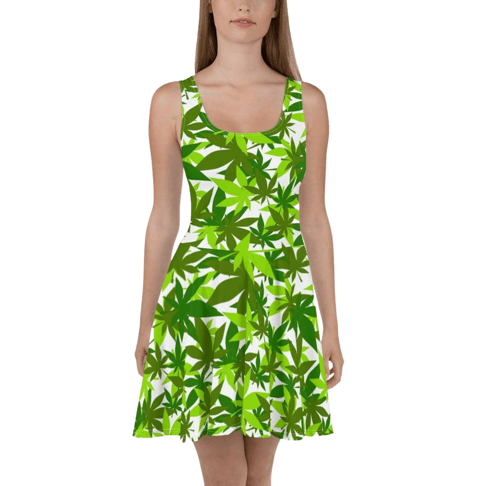 Green MJ Leaf Skater Dress-