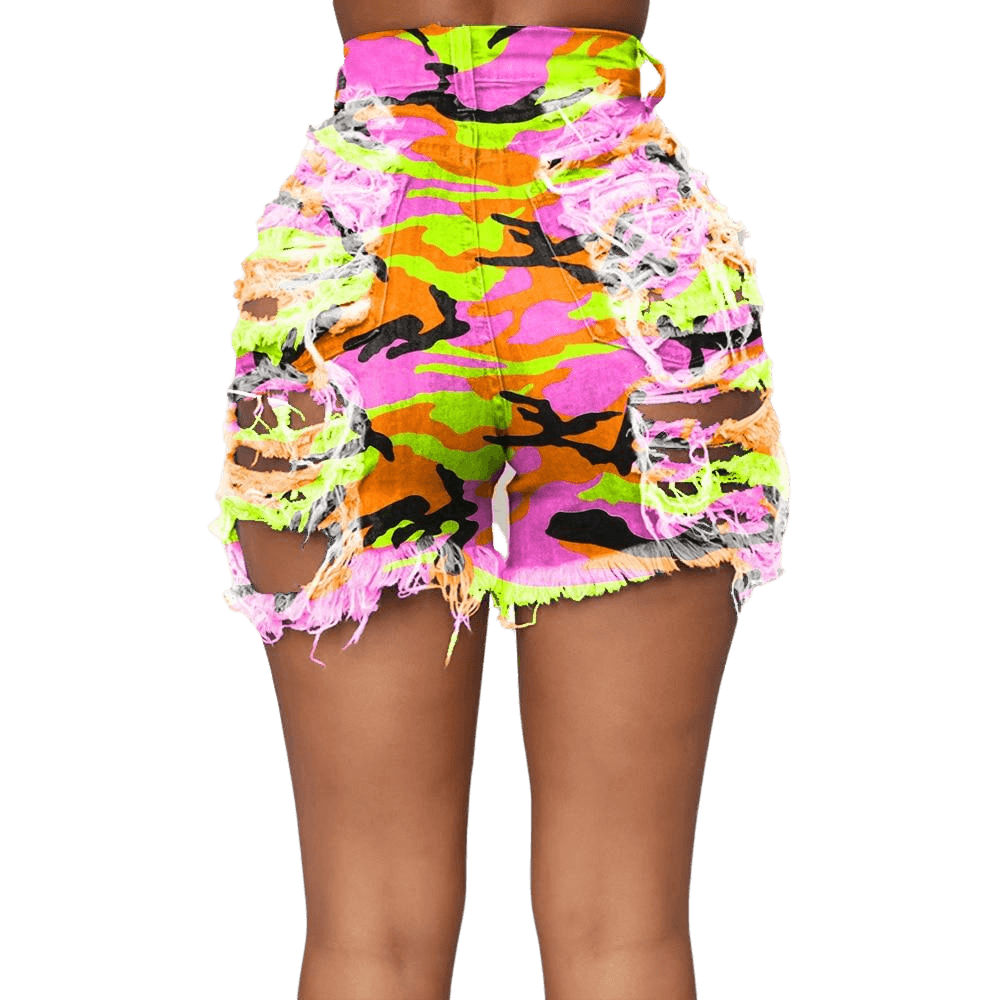 Tie Dye Denim Ripped Shorts-Festival Wear