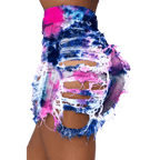 Tie Dye Denim Ripped Shorts-Festival Wear