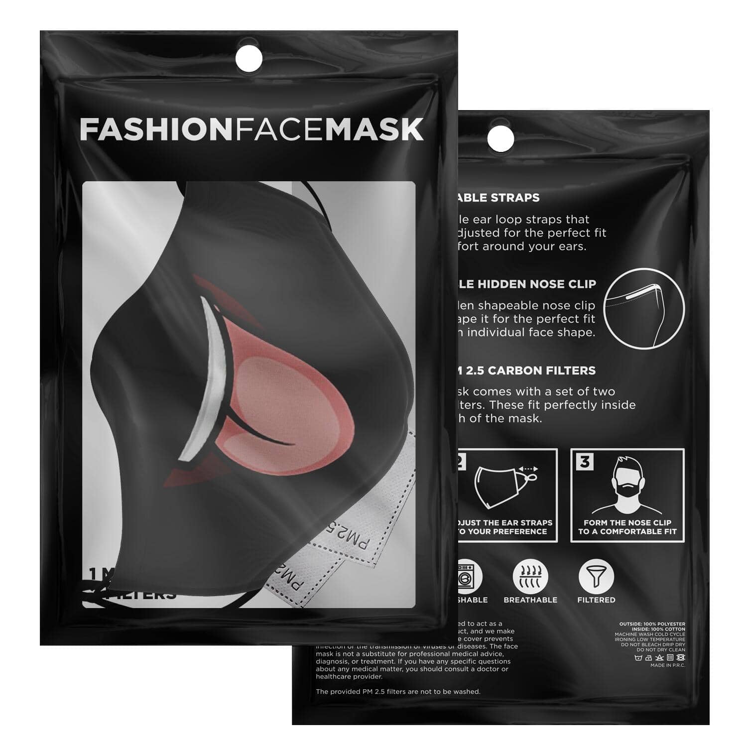 Tongue Out Smiling Face Mask - Black-Fashion Face Mask - AOP