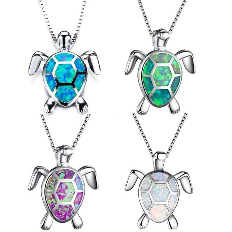 Opal Sea Turtle Pendant Necklace-Jewelry