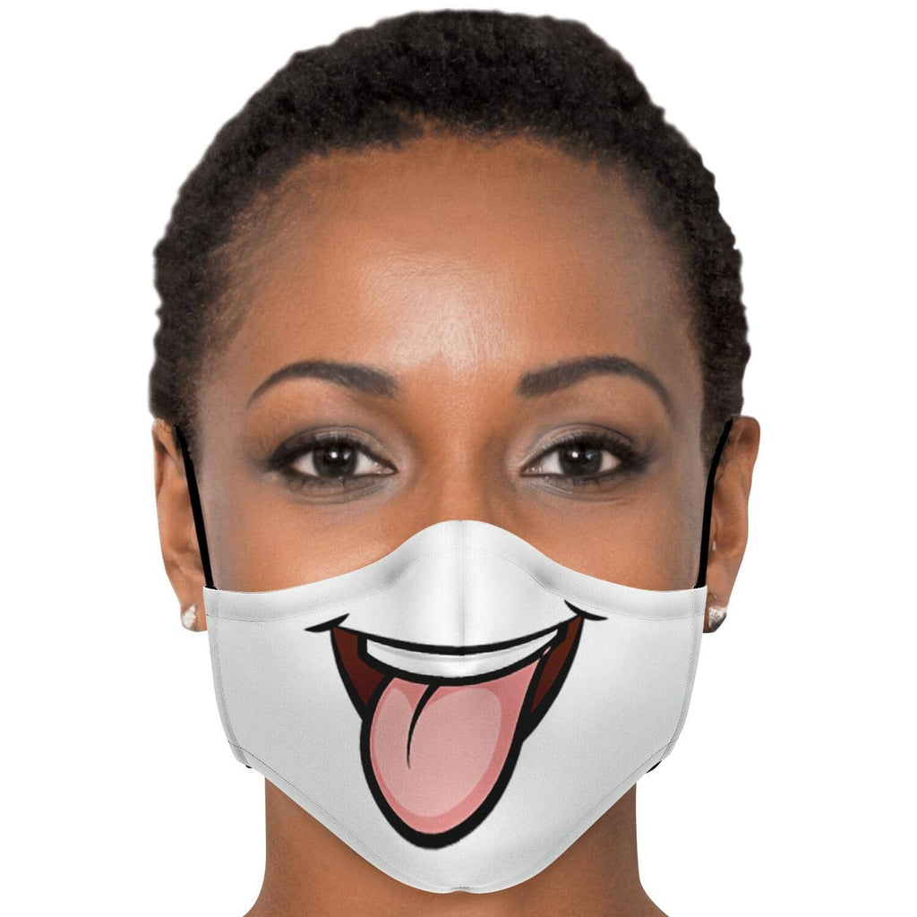 Tongue Out Smiling Face Mask-Fashion Face Mask - AOP