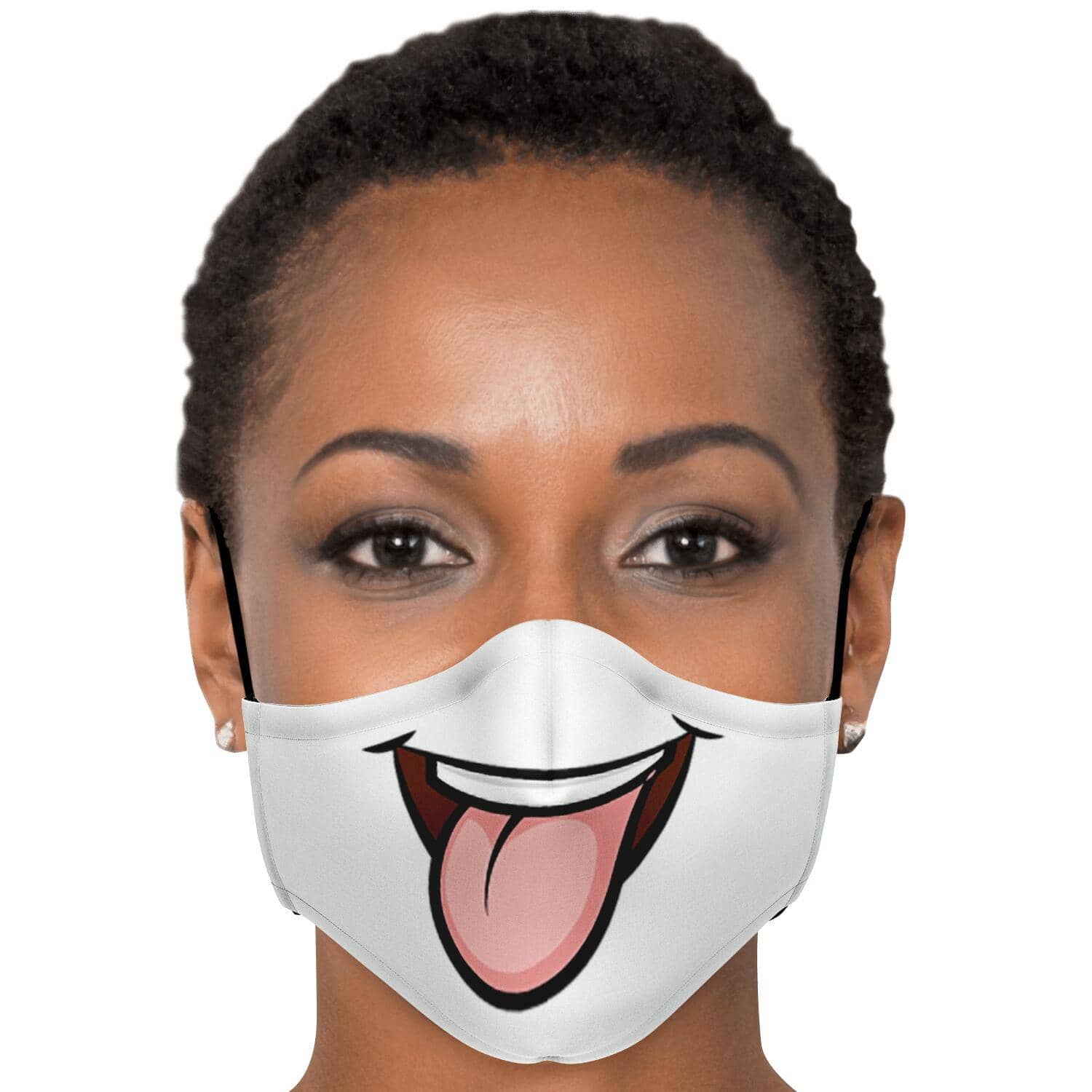 Tongue Out Smiling Face Mask-Fashion Face Mask - AOP