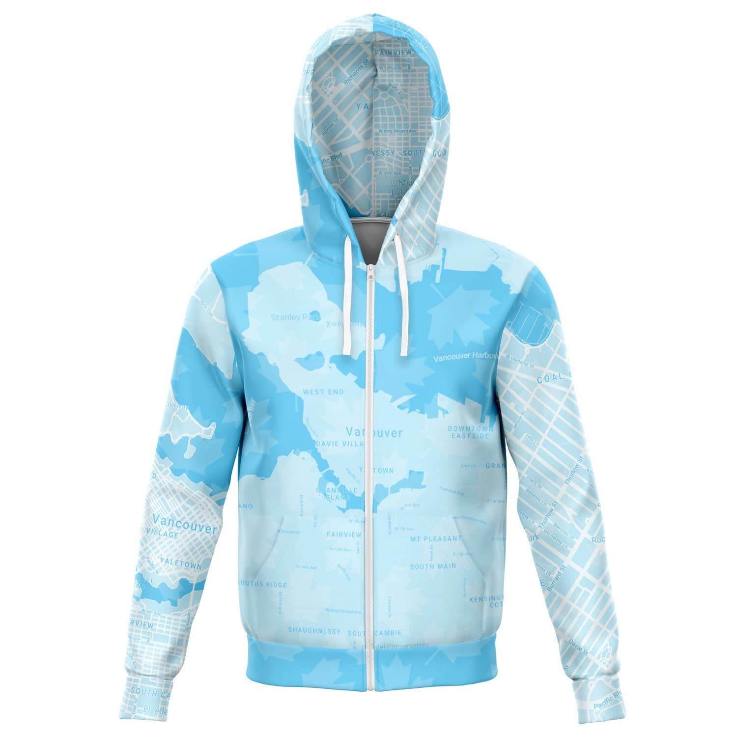 Light Blue Vancouver Map Zip Hoodie-Fashion Zip-Up Hoodie - AOP