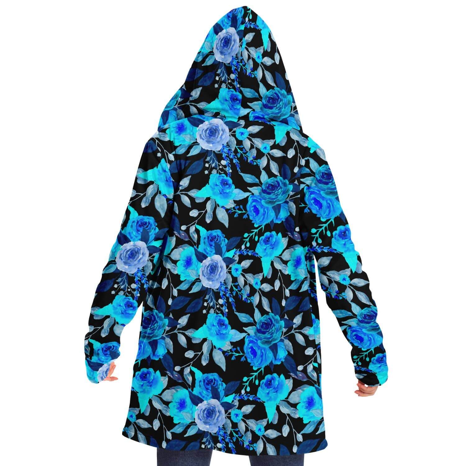 Blue Rose Cloak-Microfleece Cloak - AOP