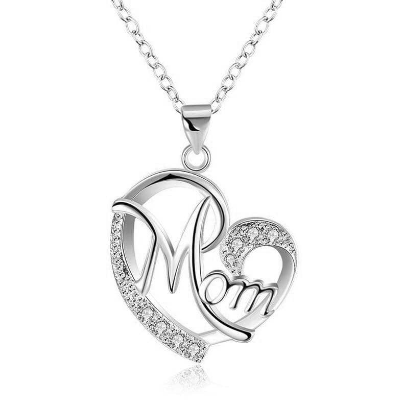 Love Mom Heart Crystal Necklace