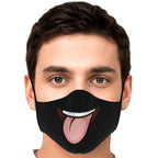Tongue Out Smiling Face Mask - Black-Fashion Face Mask - AOP