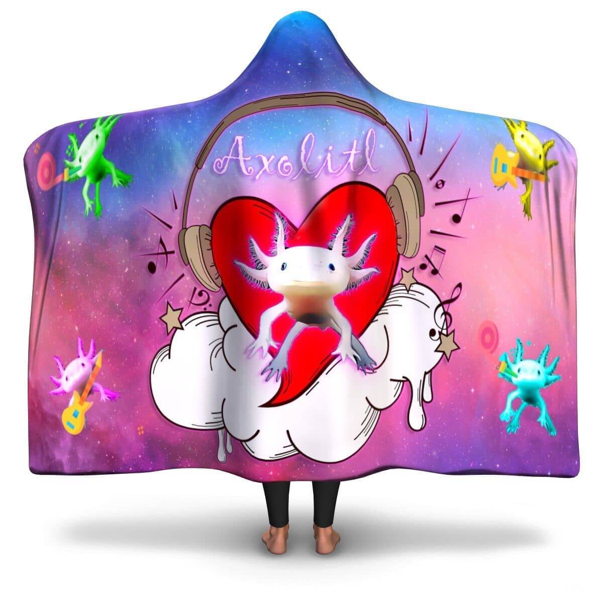 Axolitl the Partyin' Axolotl Hooded Blanket-Hooded Blanket - AOP