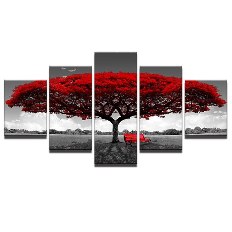 5 Piece Red Tree Painting Wall Art-Painting Canvas