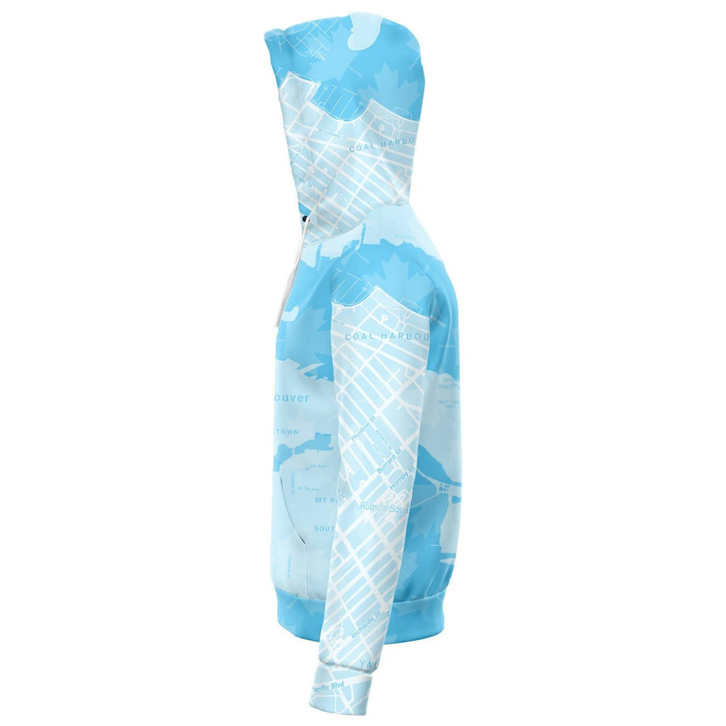 Light Blue Vancouver Map Zip Hoodie-Fashion Zip-Up Hoodie - AOP