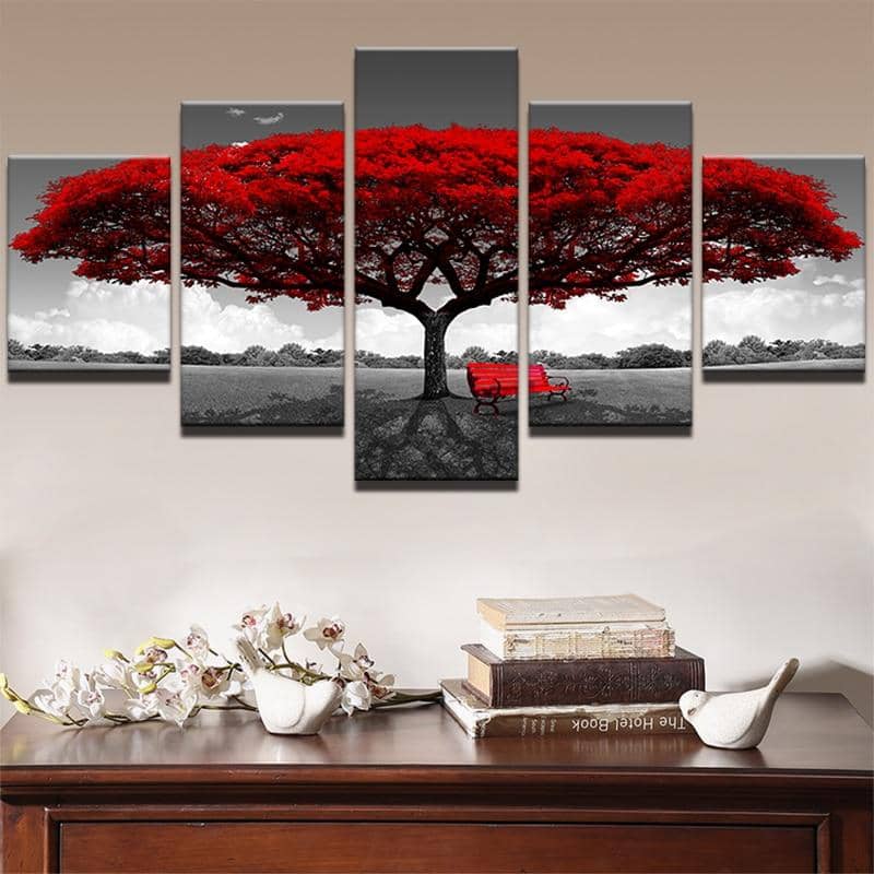 5 Piece Red Tree Painting Wall Art-Painting Canvas