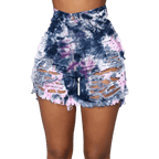 Tie Dye Denim Ripped Shorts-Festival Wear