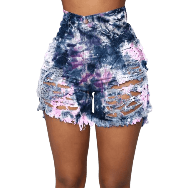 Tie Dye Denim Ripped Shorts-Festival Wear