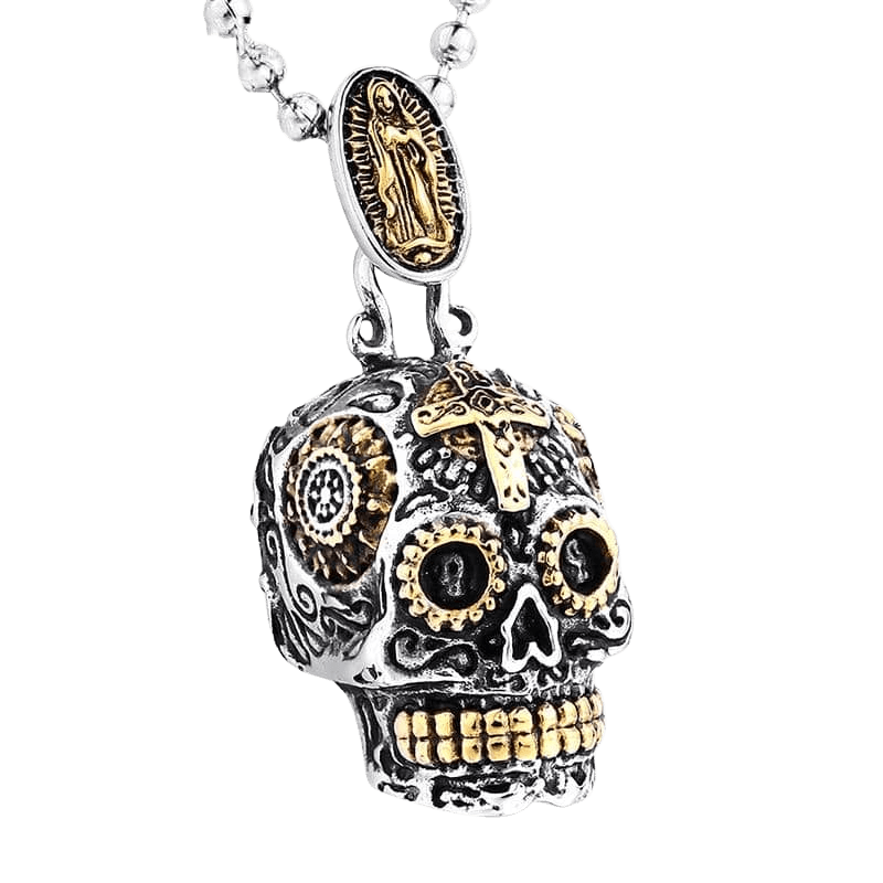Sterling Silver Día de Muertos Skull Necklace-Jewelry