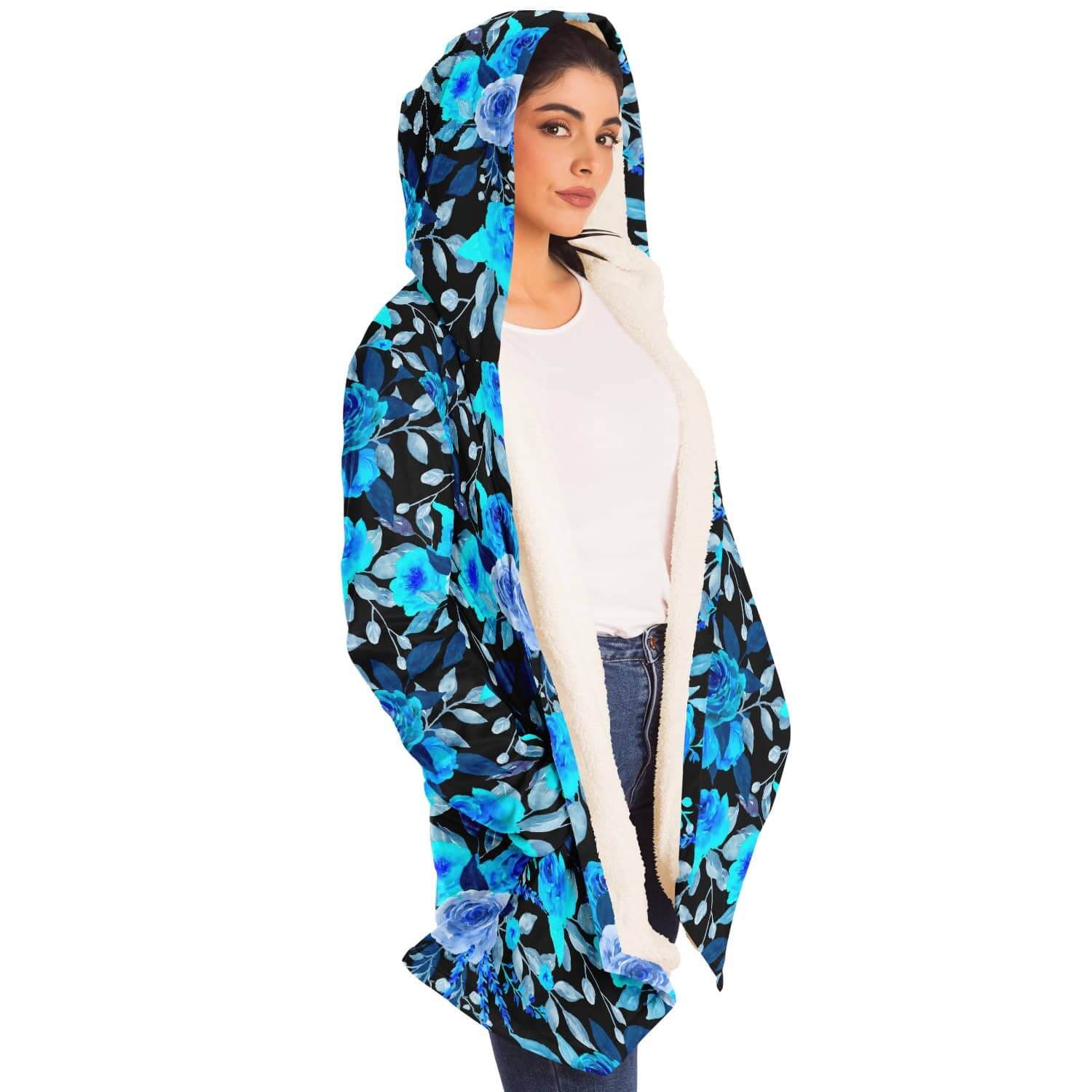 Blue Rose Cloak-Microfleece Cloak - AOP