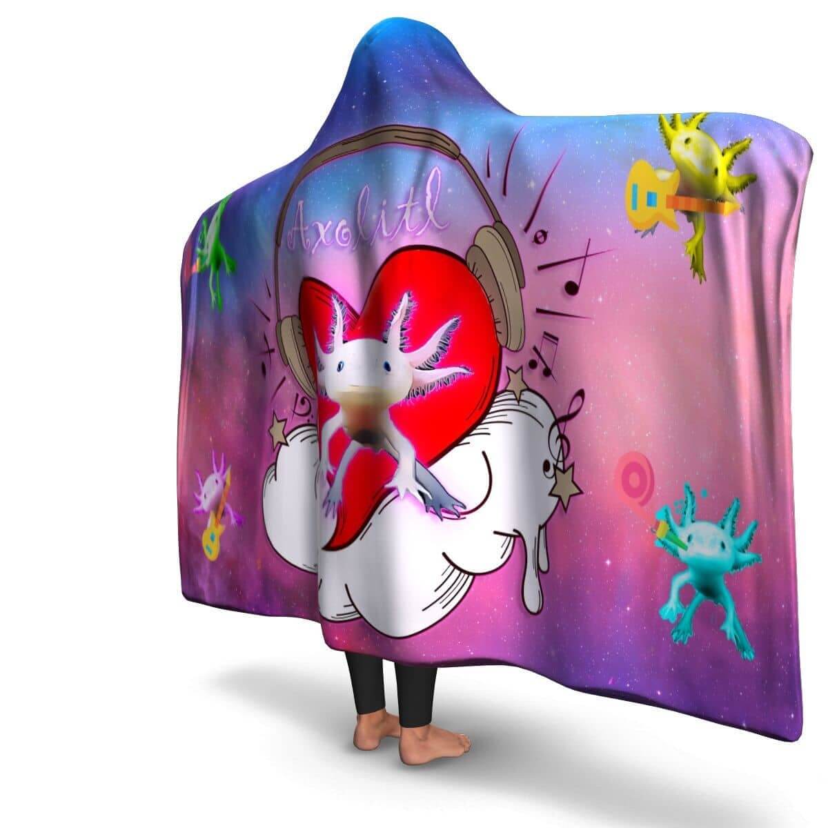 Axolitl the Partyin' Axolotl Hooded Blanket-Hooded Blanket - AOP