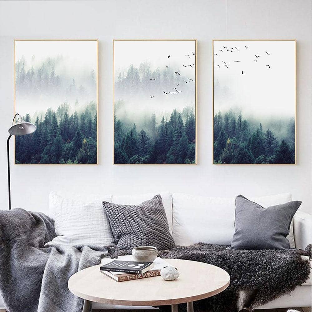 Nordic Forest Landscape Canvas Painting-Painting Canvas