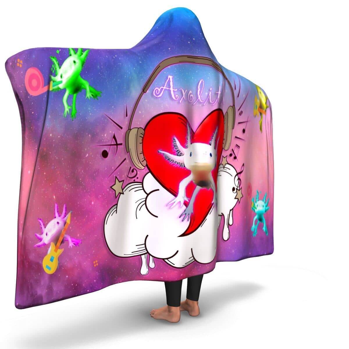 Axolitl the Partyin' Axolotl Hooded Blanket-Hooded Blanket - AOP