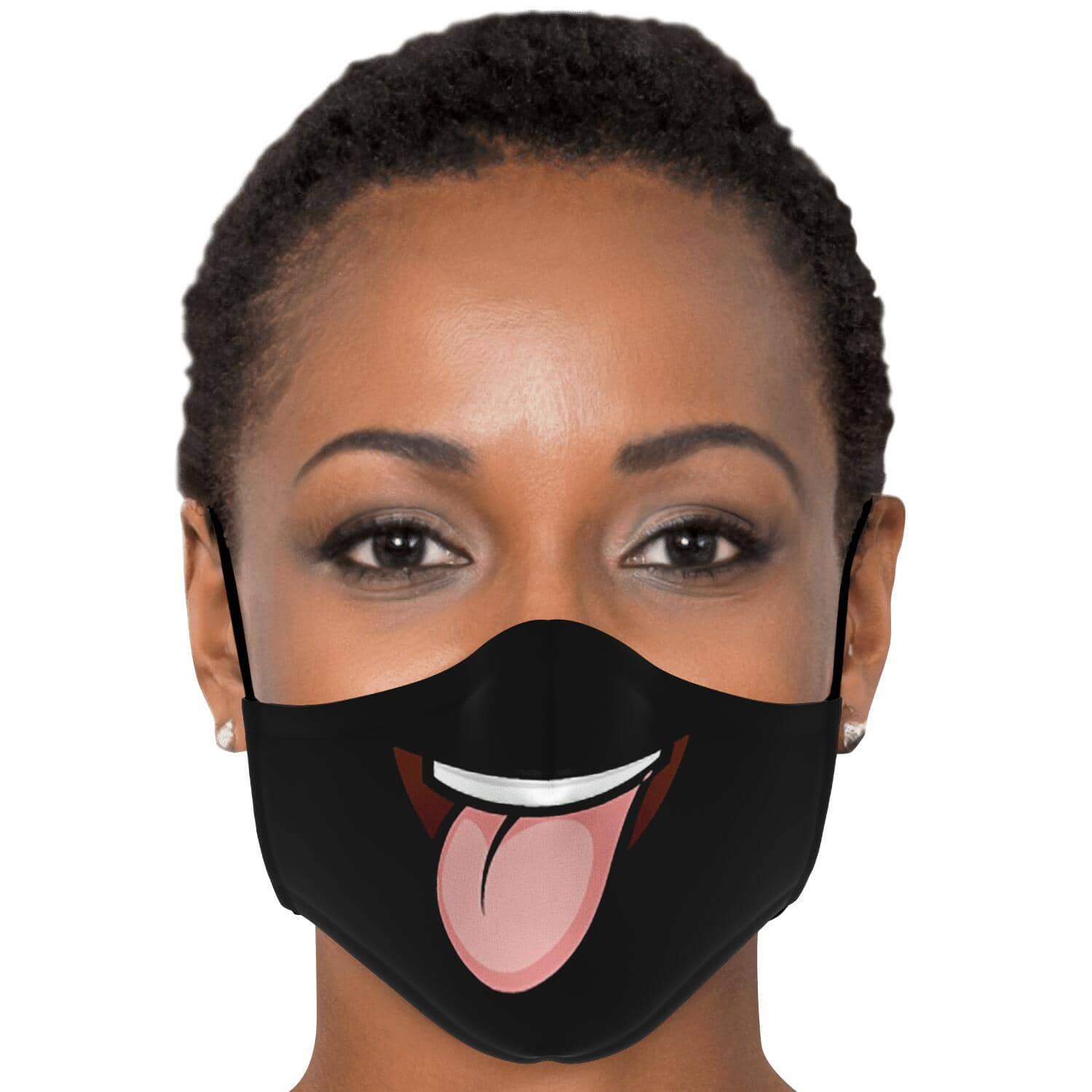 Tongue Out Smiling Face Mask - Black-Fashion Face Mask - AOP