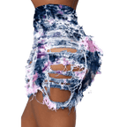 Tie Dye Denim Ripped Shorts-Festival Wear