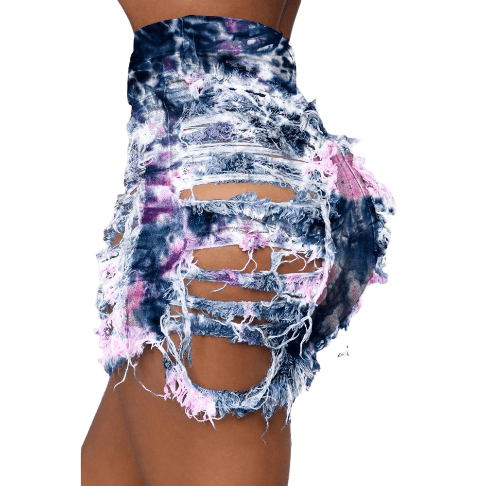 Tie Dye Denim Ripped Shorts-Festival Wear