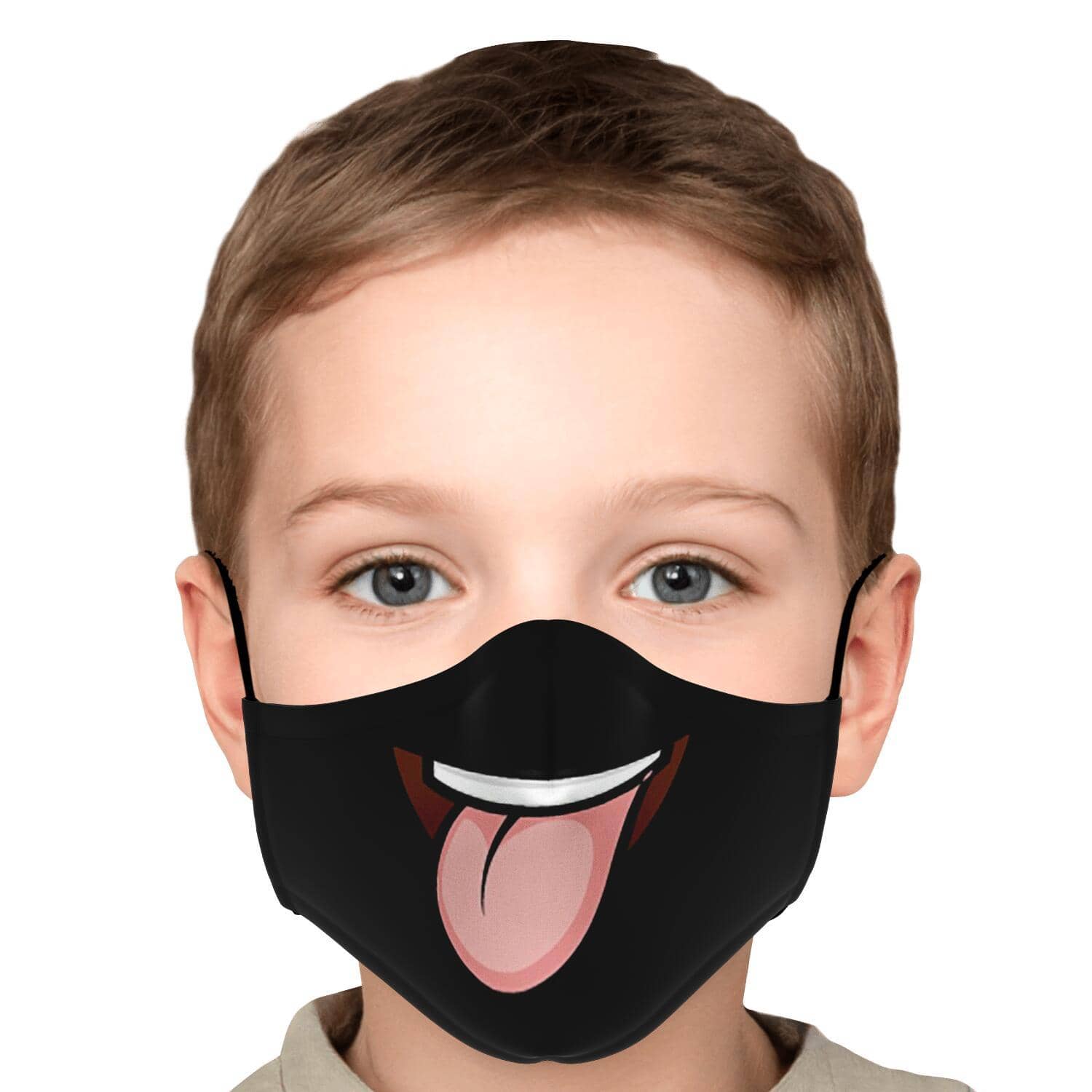 Tongue Out Smiling Face Mask - Black-Fashion Face Mask - AOP