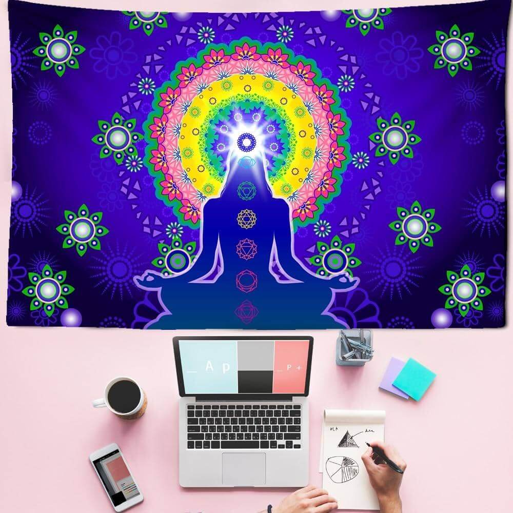 Blue Meditating Mandala Vibes Tapestry-Decorative Tapestries