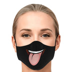 Tongue Out Smiling Face Mask - Black-Fashion Face Mask - AOP