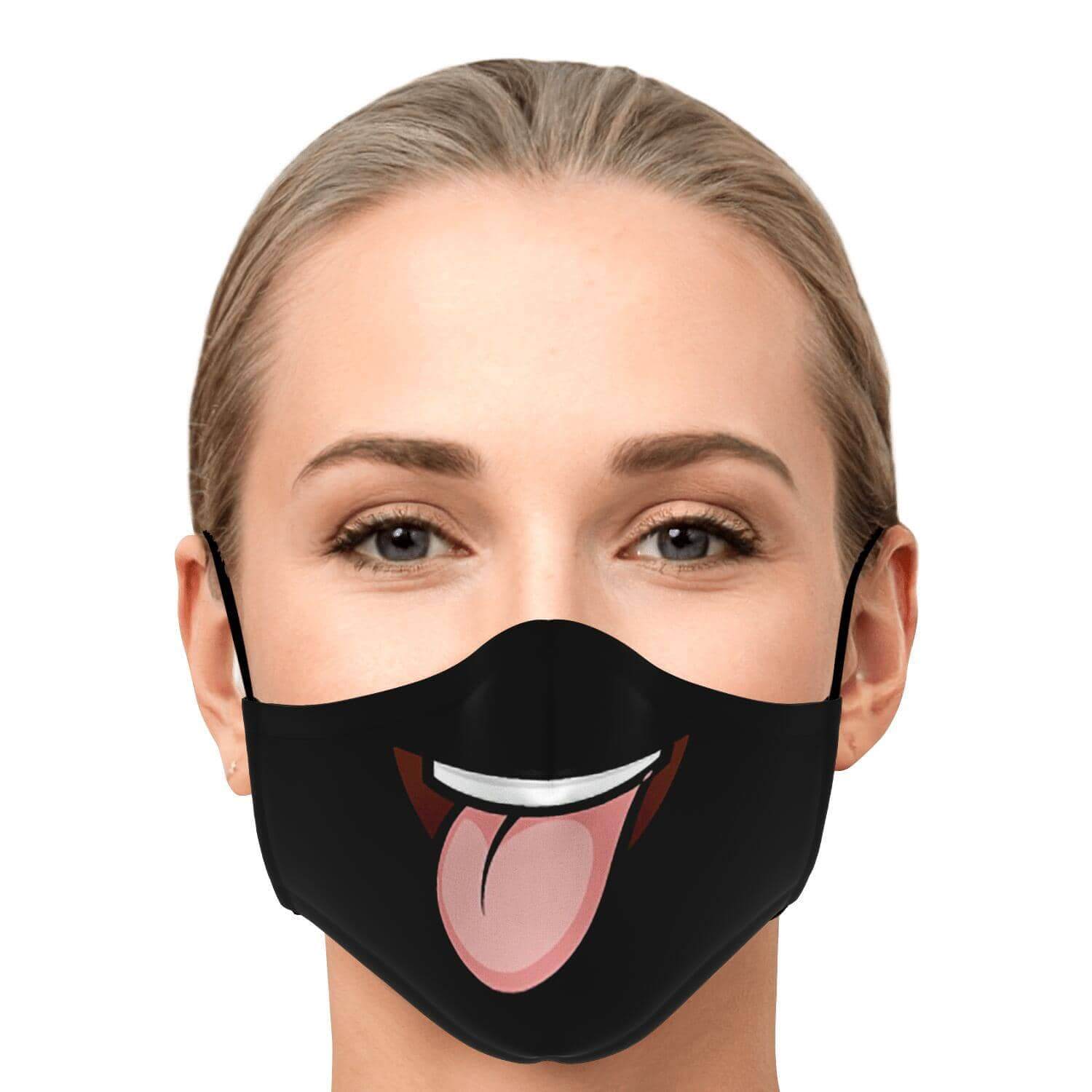 Tongue Out Smiling Face Mask - Black-Fashion Face Mask - AOP