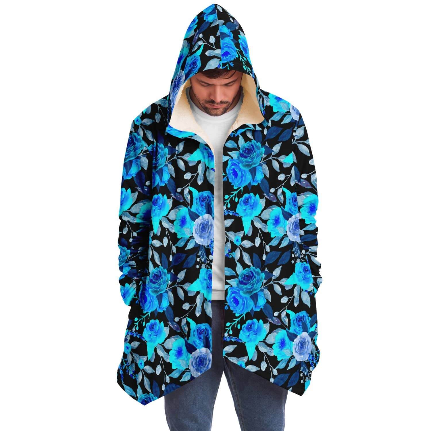 Blue Rose Cloak-Microfleece Cloak - AOP
